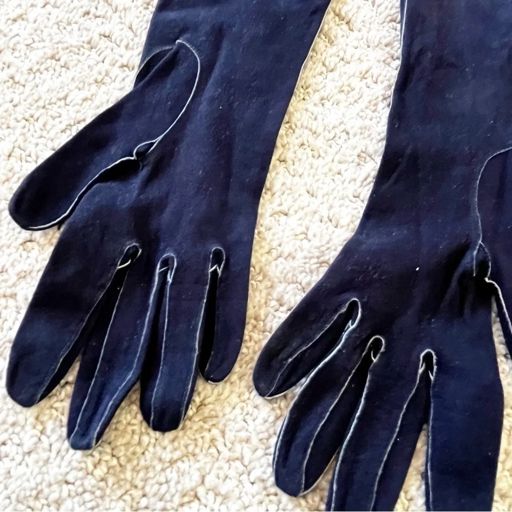 Womens Vintage Blue Suede Leather Gloves Sz 6 Lined Driving Fall Winter Classic